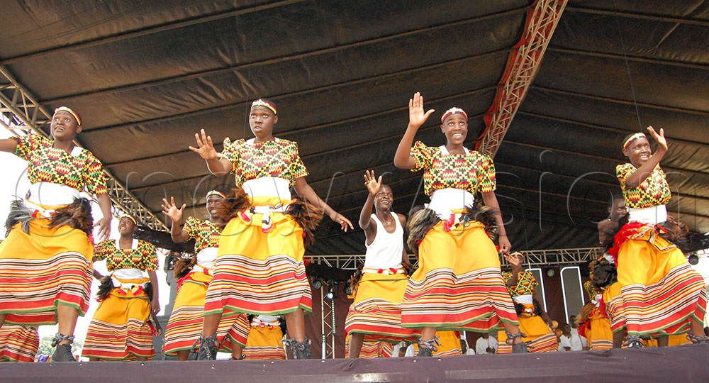 Students from Streams of Wisdom SS Ndejje performing a cultural dance from Central Uganda. (Photo by Mathias Mazinga)
