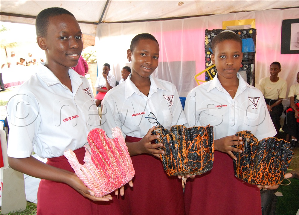Students from TRICONA's deparment of art and design displaying some of the vessels they made from waste material during a recent exhibition at the school.