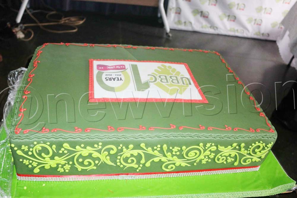 The cake which was cut during the 10th year celebration for Uganda Biotecknology and Biosafety consontium at Fairway Hotel.