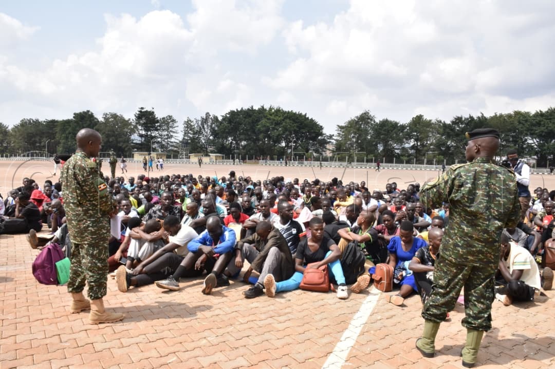 UPDF officers addressing shortlisted candidates from Kampala Central and Makindye Division on Monday (August 10). (Credit: Simon Peter Tuwmine)