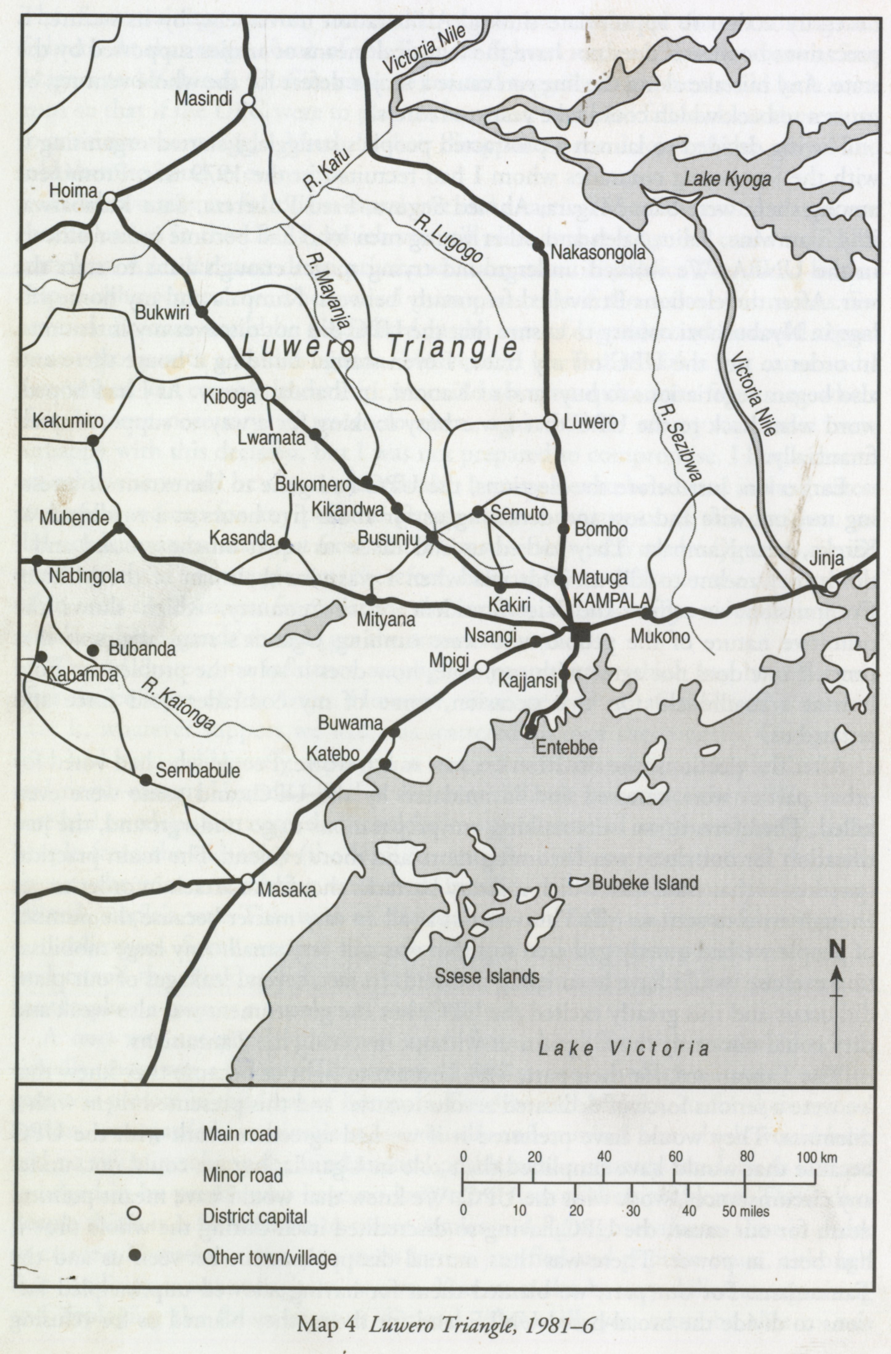 Map of Luwero Triangle, 1981-1986.