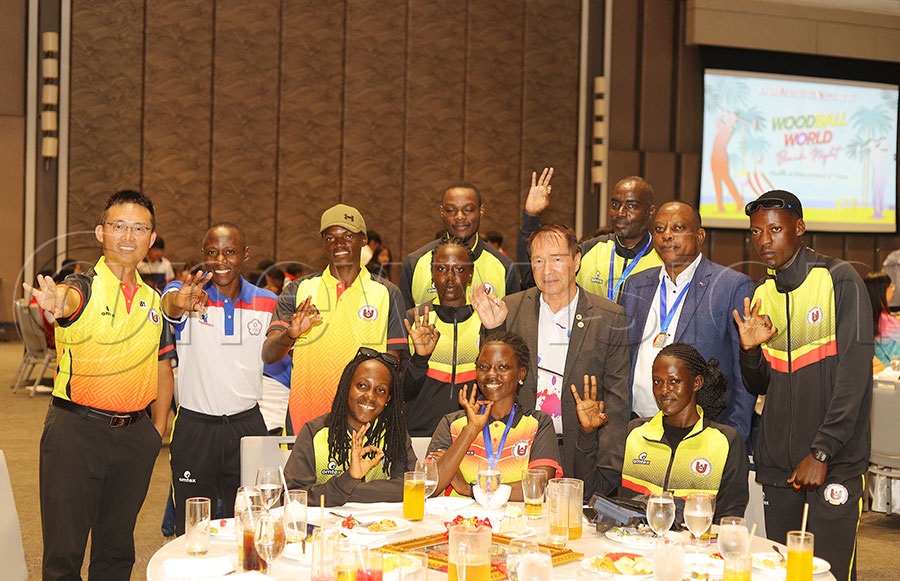 The Uganda team with Thailand Woodball President Dr. Patanacharrt Kridibwon (C) at the awards dinner at Novoleta Hotel Rayong Municipality. PHOTO: Johnson Were