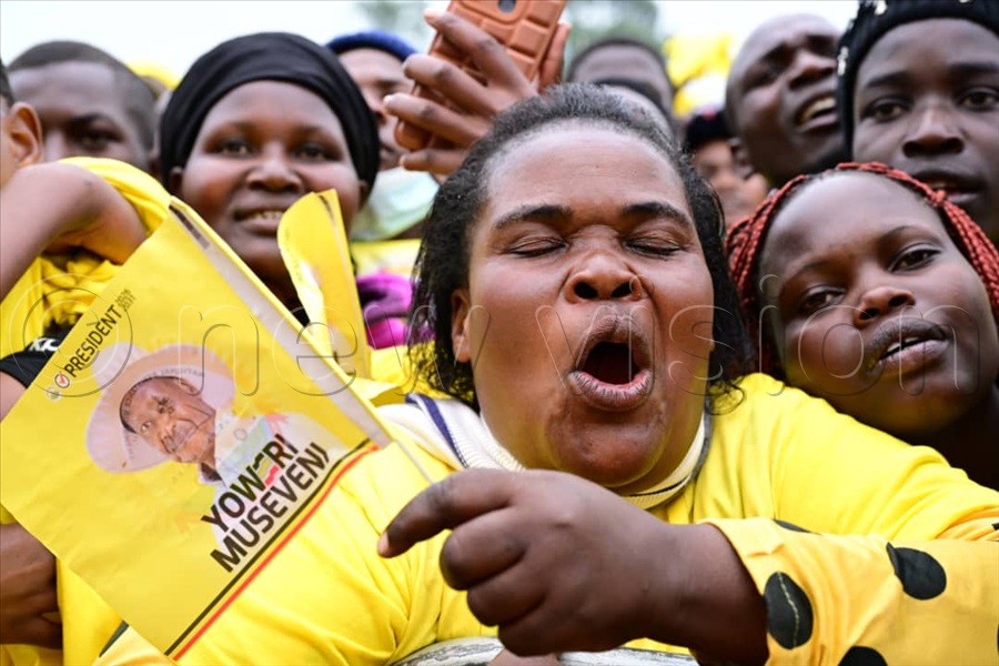 Excited NRM supporters in Lwengo at Mbirizi Seed Secondary School playground, where President Yoweri Museveni has held his first rally. (All Photos by Eddie Ssejjoba)
