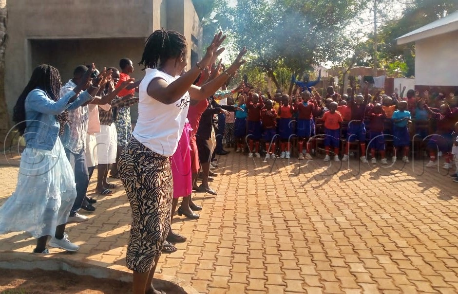 The youth pilgrims from Madi West Nile Diocese during a prayer session with pupils in one of the schools in Kitgum, ahead of the St. Janan Luwum Day.