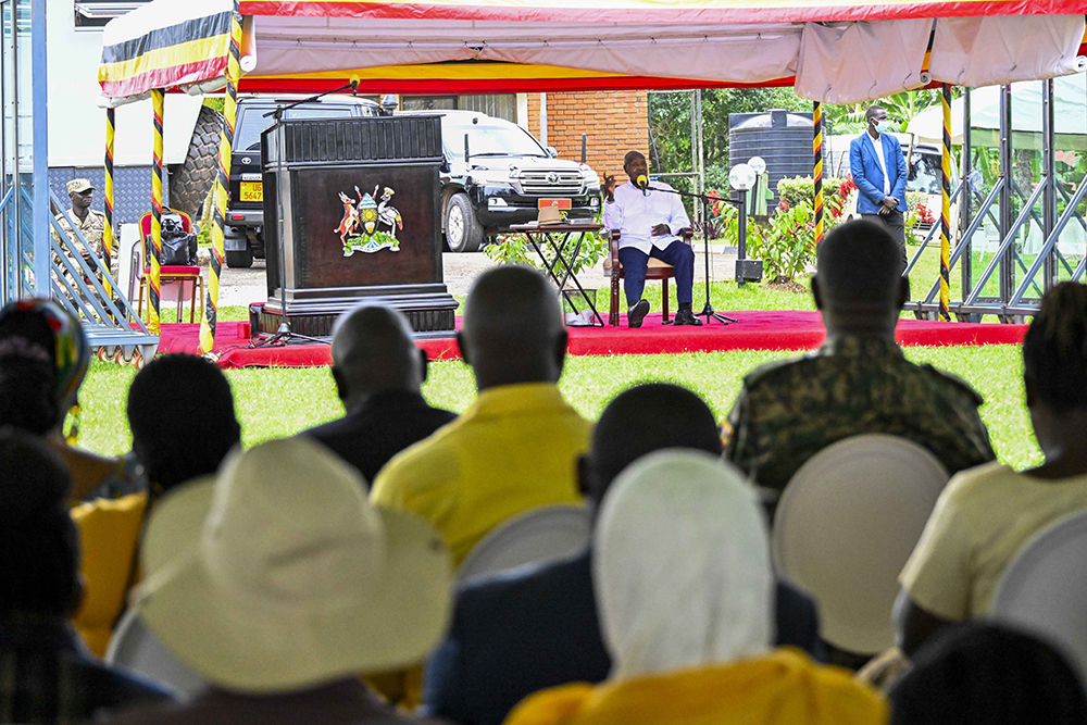 President Museveni speaking to National Resistance Movement (NRM) leaders in Greater Masaka.