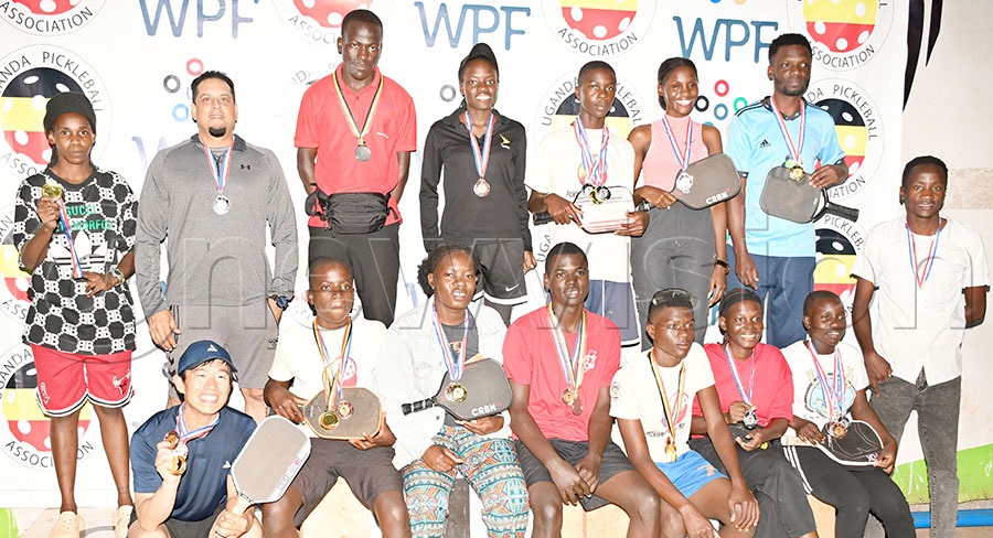 The different medalists pose with their accolades after the Uganda Pickleball Open at the Old Kampala Sports Arena, June 15, 2025. Photo by Michael Nsubuga