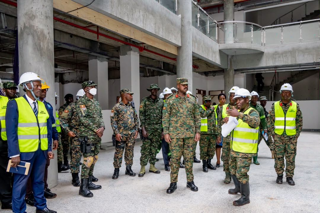 CDF Gen. Muhoozi Kainerugaba during a tour of the new Ministry of Defence and Veteran Affairs (MoDVA)/UPDF complex under construction. (Courtesy)(Courtesy)