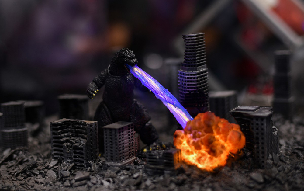 A miniature Godzilla is displayed at the Bandai booth during Comic-Con International in San Diego, California, on July 26, 2025.