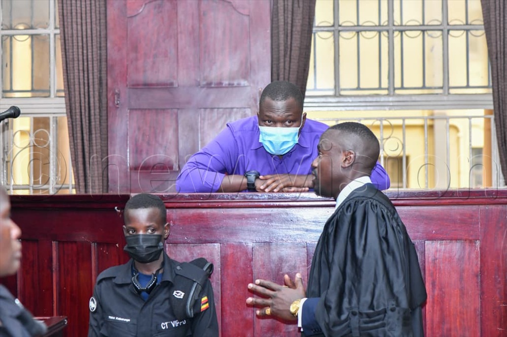 Capt. Denish Oyaa Oola of the Uganda People's Defence Forces (UPDF) during court session today.