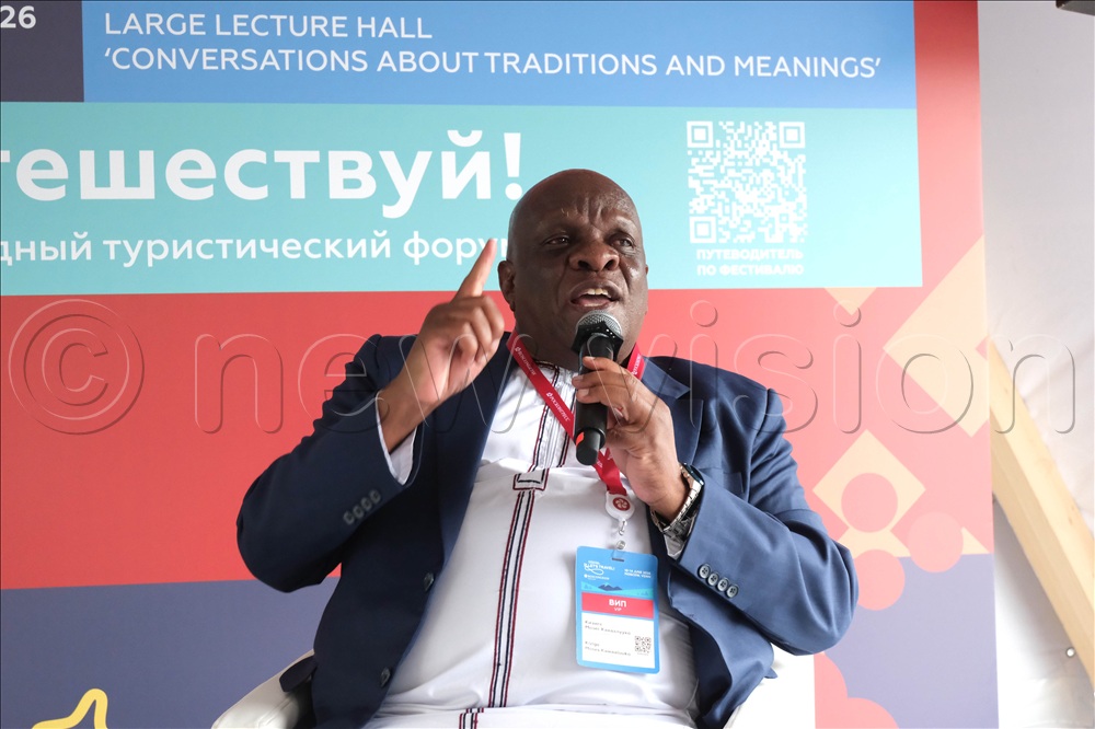 Moses Kizige, Ambassador of the Republic of Uganda speaking during a plenary session at the Let's travel International Expo in Moscow, on June 14, 2026. 