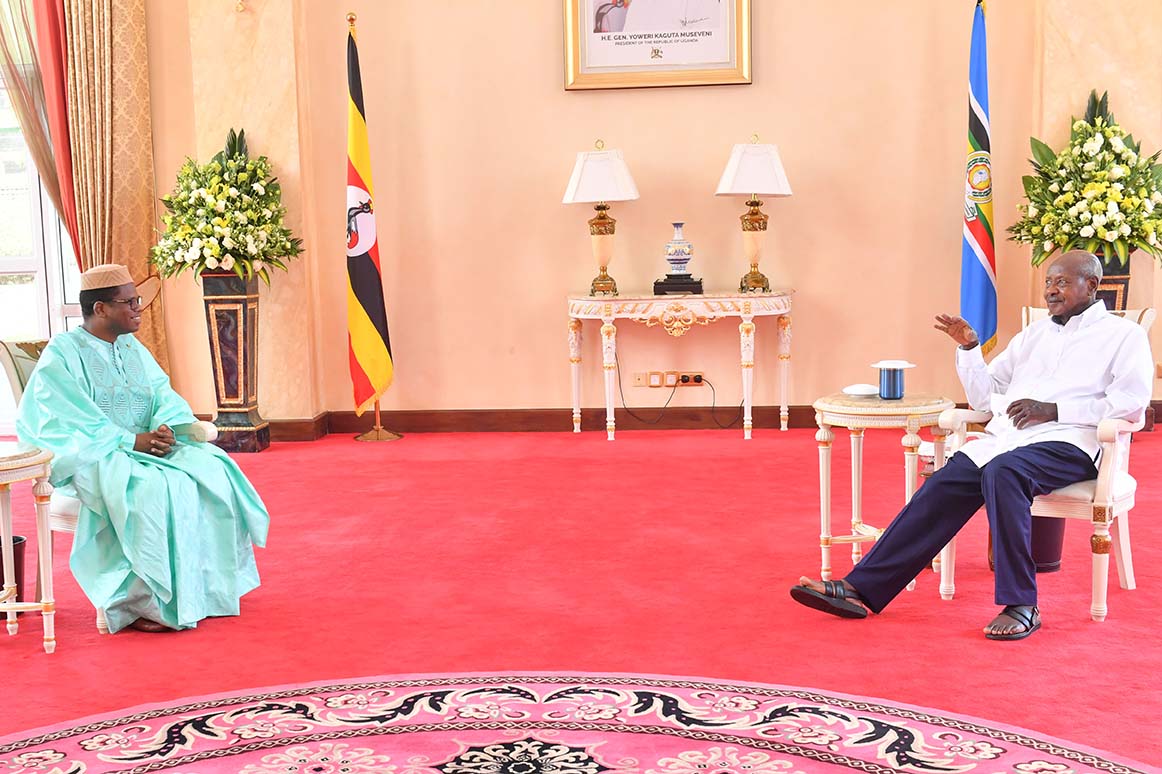Mali's Ambassador To Uganda Madou Diallo Meeting President Museveni After Presenting His Credentials At State House Entebbe On Thursday. Ppu Photo