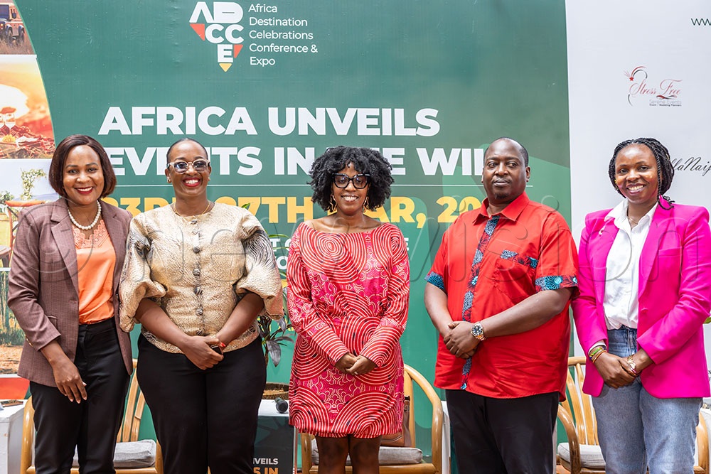 (L-R) Mellon Tukeikiriza, Jackline Nanteza, Ruth Aine, Peter Kagwa, and Hadija Nali during the press conference held at Forest Cottages. (Credit: Julius Luwemba)