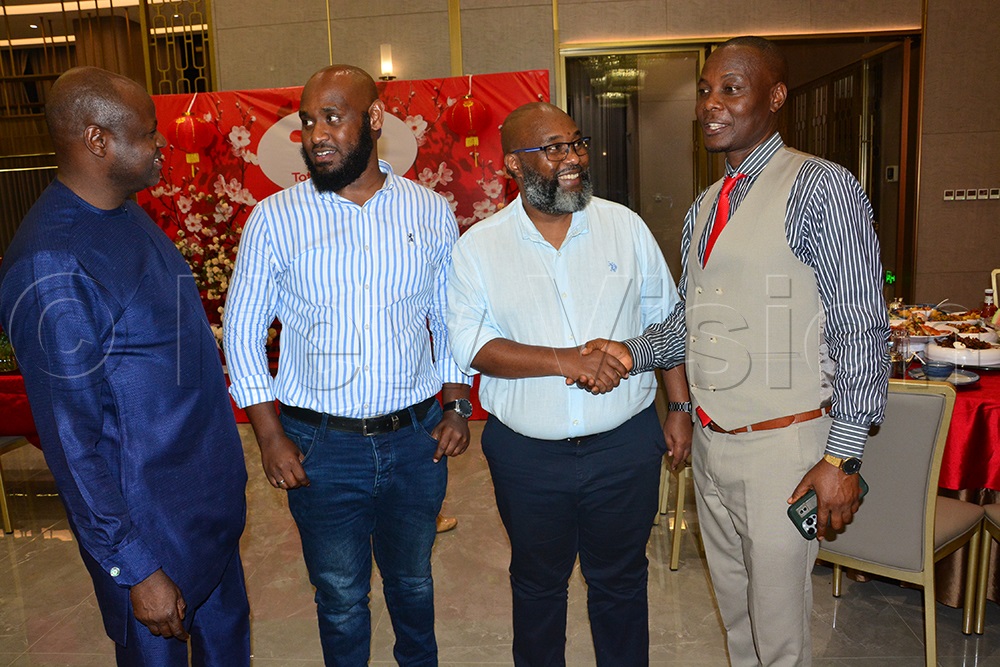 L-R, Joseph Mawi, Total Energies Finance manager, Peter Agaba, Marketing Executive Acacia Foundation Ltd, Phillip Niwarabashi, head of Sales/Marketing Acacia Foundation Ltd, Fred Sekate Total Energies trade Manager. (Photo by Edward Luyimbazi)