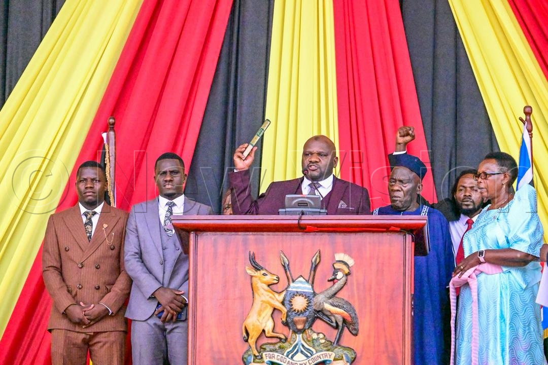 Kiwanuka Abdallah taking oath as Member of Parliament for Mukono County North in the 12th Parliament. (Photo by Miriam Namutebi)