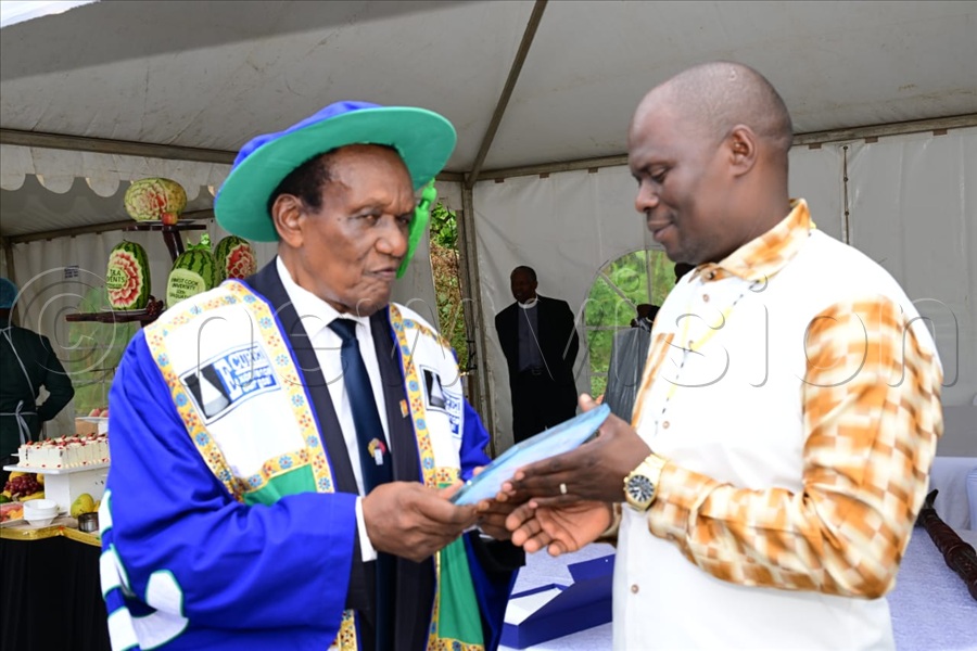 The minister was received by the University Chancellor, Prof. George Kirya, and Vice Chancellor Prof. Michael Grace Kawooya, guest speaker Prof. Pontiano Kaleebu, who doubles as director of the Medical Research Council/Uganda Virus Research Institute, among others. (All Photos by Eddie Ssejjoba)