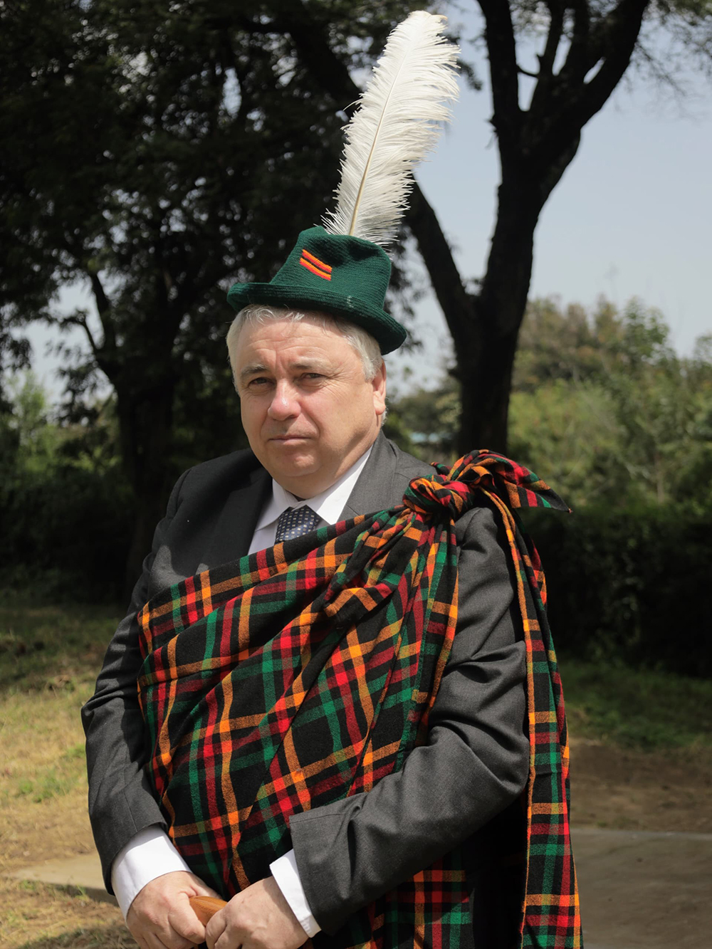 Irish Ambassador to Uganda, H.E. Kevin Colgan dressed in Karamojong wear. (Courtesy)