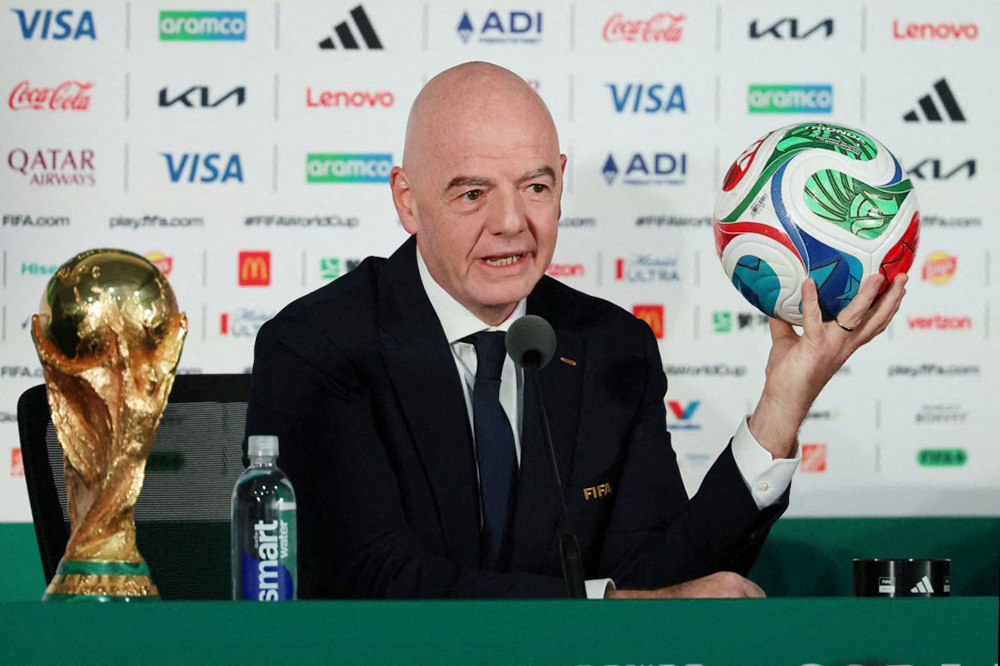 FIFA President Gianni Infantino holds a press conference in Mexico City on June 10, 2026.( The Yomiuri Shimbun ) (Photo by Takuya Yoshino / The Yomiuri Shimbun via AFP)