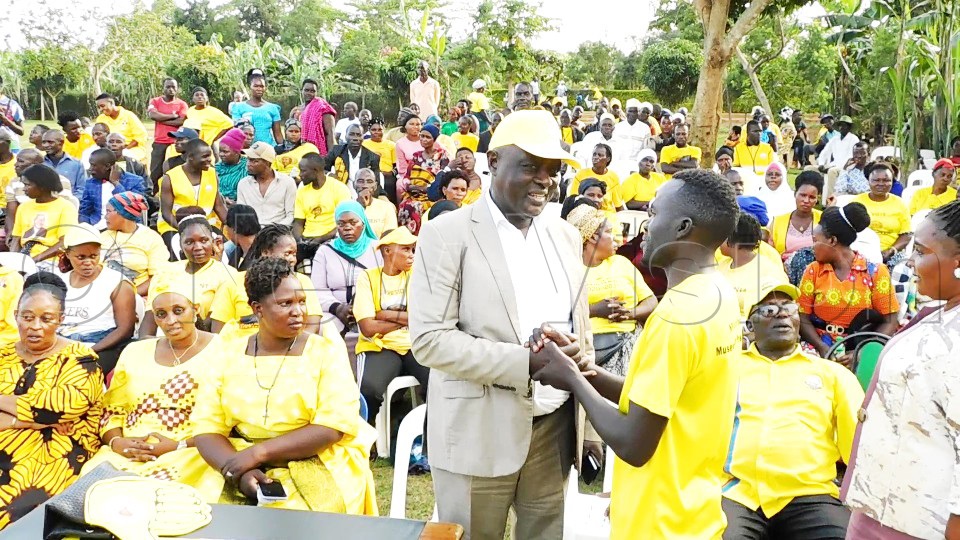The former Defence Minister, Vincent Ssempijja (NRM) with his supporters in Lukaya where he is protesting against the Kalungu East Parliamentary race results on grounds that the winner, Yusuf Nketetanyi (NUP) rigged the polls. (Credit: Dismus Buregyeya)