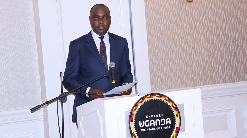 Minister Musasizi speaking during the Uganda-USA Investment Forum on Monday in Washington, D.C. (Courtesy)