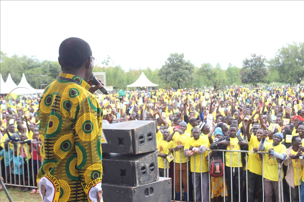 Alfred Edakasi Mp Of Kaberamaido County With The Voters As A Head Of President Museni's Viit At Kaburepoli Ps In Ochero Sub County In Kaberamaido