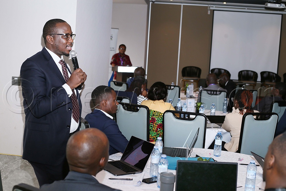 Marvin Alinaitwe, an IP expert, speaking during a national dialogue on intellectual property, technology transfer and research commercialisation held at Four Points by Sheraton on August 5. (Photos by Alfred Ochwo)