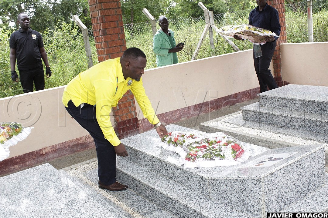 Omoding laid wreaths on the graves of his late father, Bishop Patrick Okabe (his parliamentary predecessor) and mother, Christine Okabe, as a gesture of honour and remembrance. (Credit: Javier Silas Omagor)