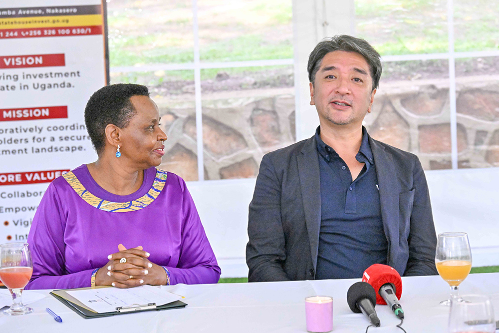 State House Investors Protection Unit (SHIPU) Head Col. Edith Nakalema (left) listening to Yoshino Trading Ltd CEO Shamsake Nakamishi (right) during a meeting at SHIPU officers in Kampala on  July 30, 2025. (Photos by PPU/Tony Rujuta)
