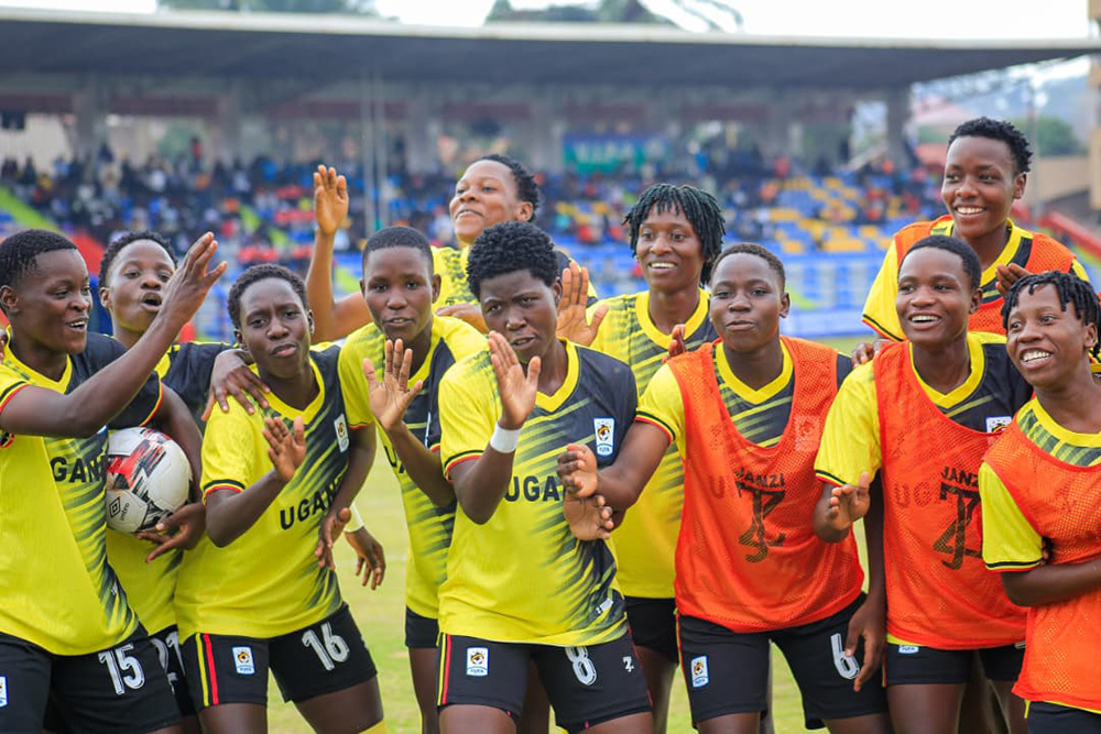 Queen Cranes celebrate Sylvia Kabene's opener against Ghana. (Courtesy Photo)