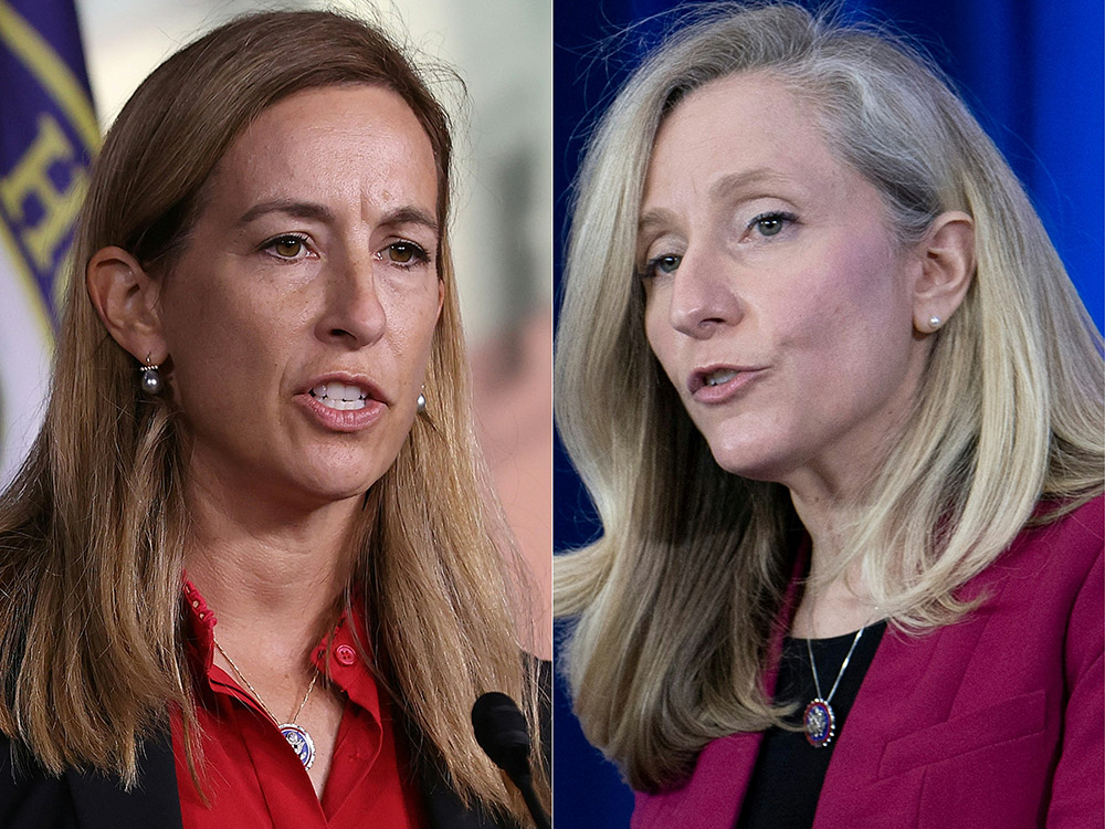This combination of pictures created on November 7, 2025 shows Representative Mikie Sherrill (L), Democrat from New Jersey, on August 24, 2021 in Washington, DC and Representative Abigail Spanberger, Democrat from Virginia, on February 10, 2022, in Culpeper, Virginia. Two women, two states, two landslide wins. (Credit: AFP)