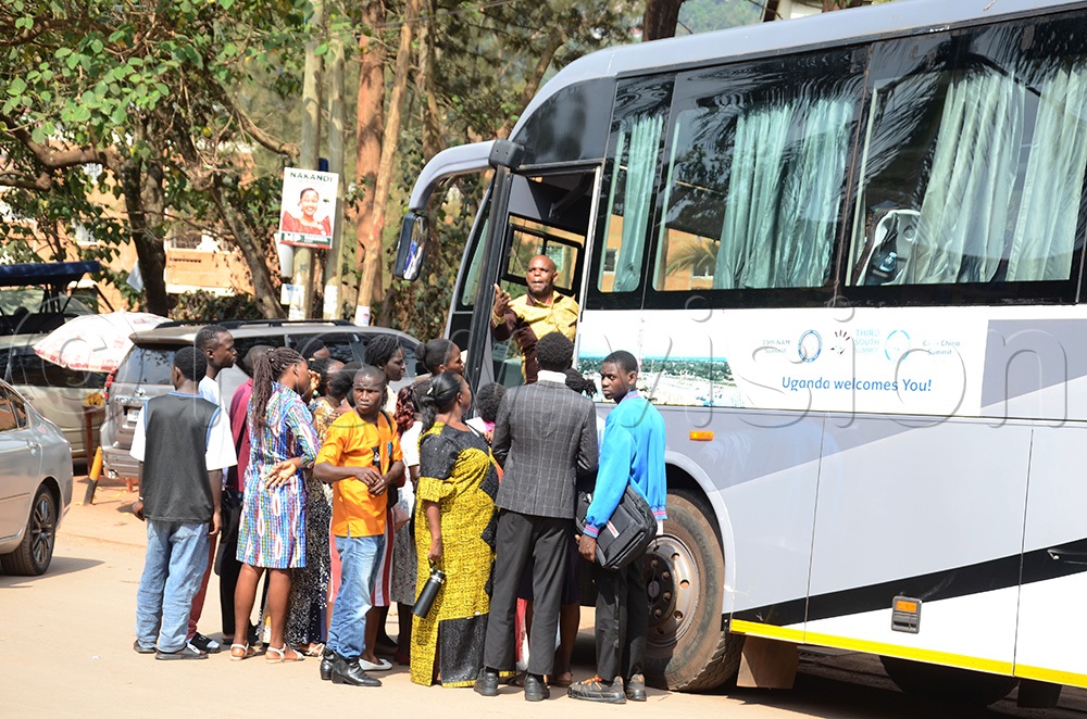 Faithful boarding a bus to escort Rev. Canon Prof. Grace Lubaale, the fourth Bishop-elect of Busoga Diocese to his new work station in Jinja. This was after his farewell and thanksgiving service at the Church of the Resurrection Bugolobi Kampala on December 12, 2025. (Photo by Lawrence Mulondo)