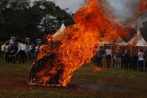 Firearms set ablaze on Friday at Gadaffi Barracks in Jinja City. (All Photos by Doreen Musingo)