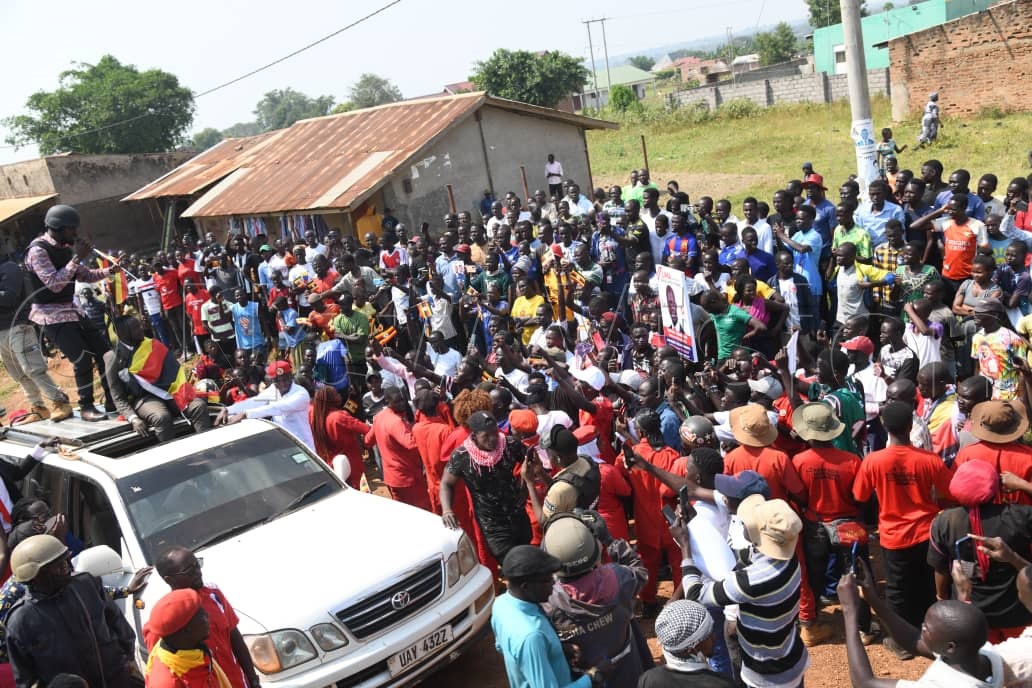 Kyagulanyi during his campaign rally. (File/New Vision/Ponsiano Nsimbi)