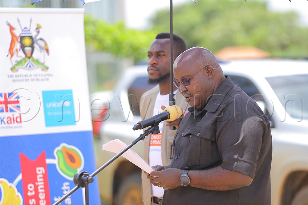 Chief Administrative Officer Anslem Kyaligonza for Kiryandongo during the launch of the mass malnutrition screening launch on March 19 at Kiryandongo district headquarters. (Credit: John Musenze)
