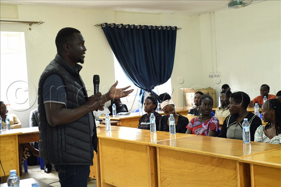Max Adii from New Vision speaks to Bugema University students about the ultimate university quiz challenge. (Credit: Maria Wamala)