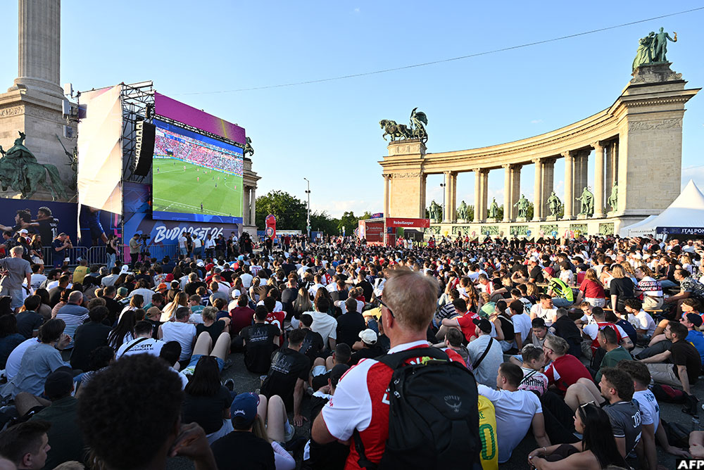 The final was watched by millions across the world, including these fans at the public viewing at Heroes’ Square in Budapest