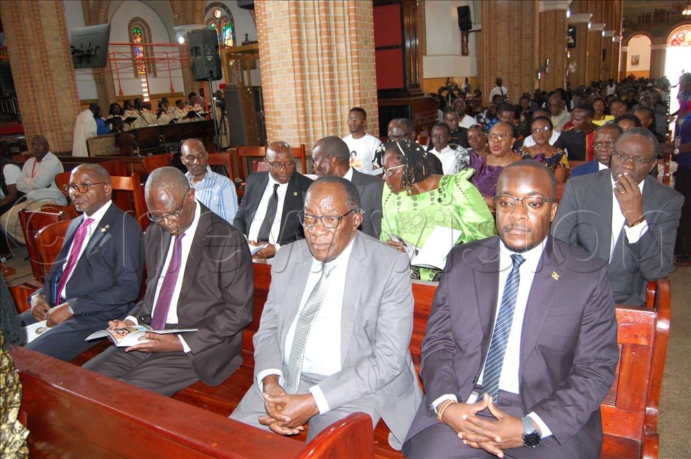 Prof. Badru Kiggundu (second-right) with other mourners during the requiem mass for Hon. Geraldine Namirembe Bitamazire at Lubaga Cathedral on Tuesday, January 20, 2026.