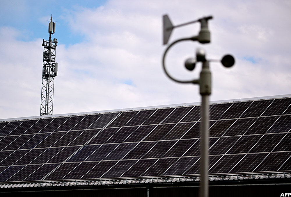  Photovoltaic panels are seen on a roof in Feldheim.