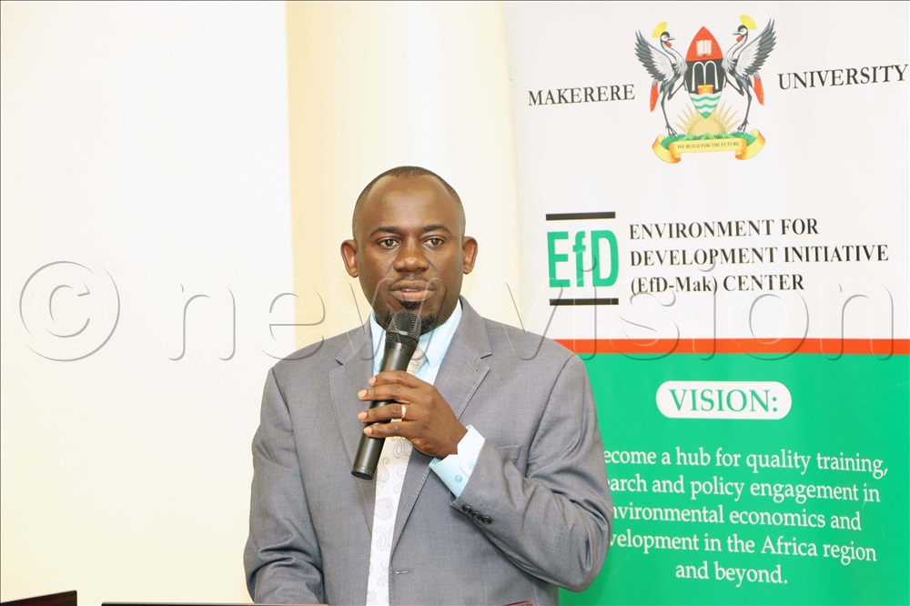 Dr. Babyenda addressing participants attending the two-day training for government officials and natural resource managers at the Environment for Development Makerere (EfD-Mak) Center, Makerere University. 