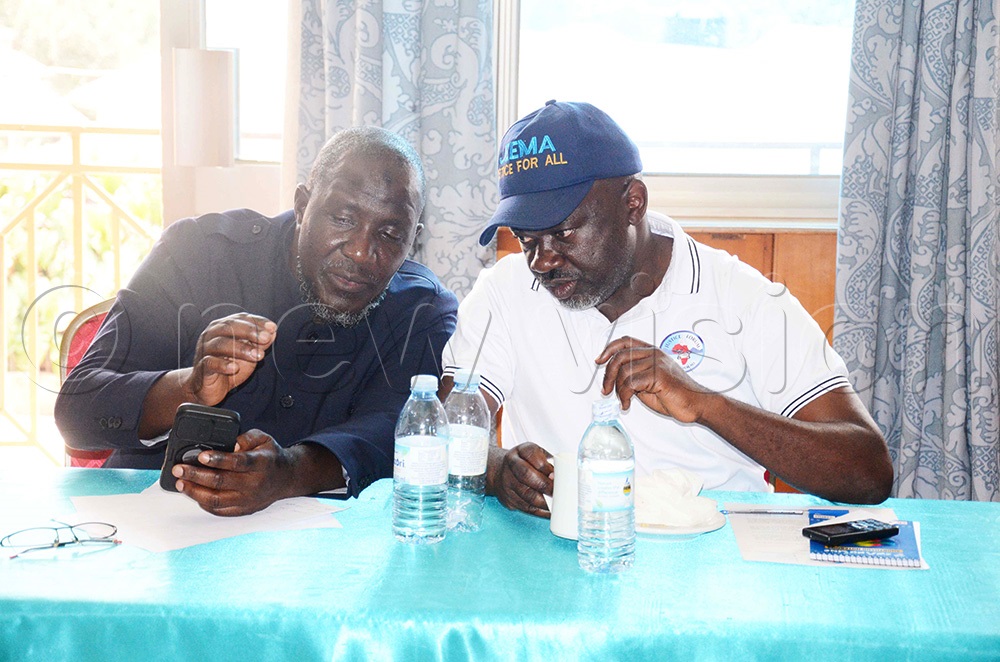The Justice Forum (JEEMA) party president, Asuman Basalirwa and secretary general Mohammed Kateregga at NEC meeting at Tal Cottages in Rubaga division in Kampala. (Photo by Isaac Nuwagaba)