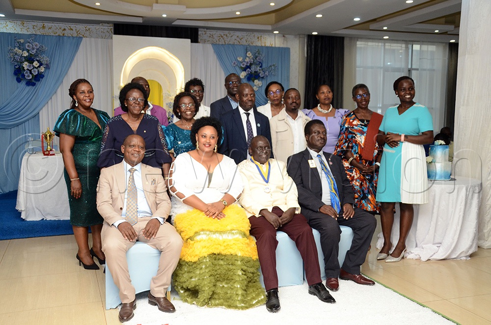 (seated front L-R): Narcisio Bangirana the Outgoing President of the Kampala Central Lions Club, Lion Catherine Kiiza, Dr. Hilary Kiiza the new President of the Kampala Central Lions Club, Dr. Stanley Bubikire the Immediate Past District Governor for District 411B and the new leaders of the Kampala Central Lions Club pose for a group photo during the 32nd presidential installation ceremony of the Kampala Central Lions Club at Hotel Eliana in Kampala on June 21, 2026. (Photo by Lawrence Mulondo)