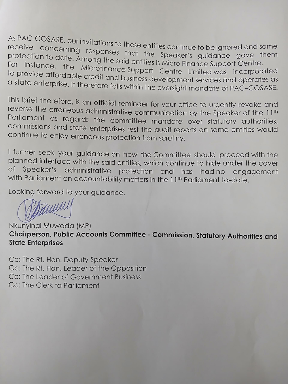 Letter to speaker. Second page. (Courtesy)