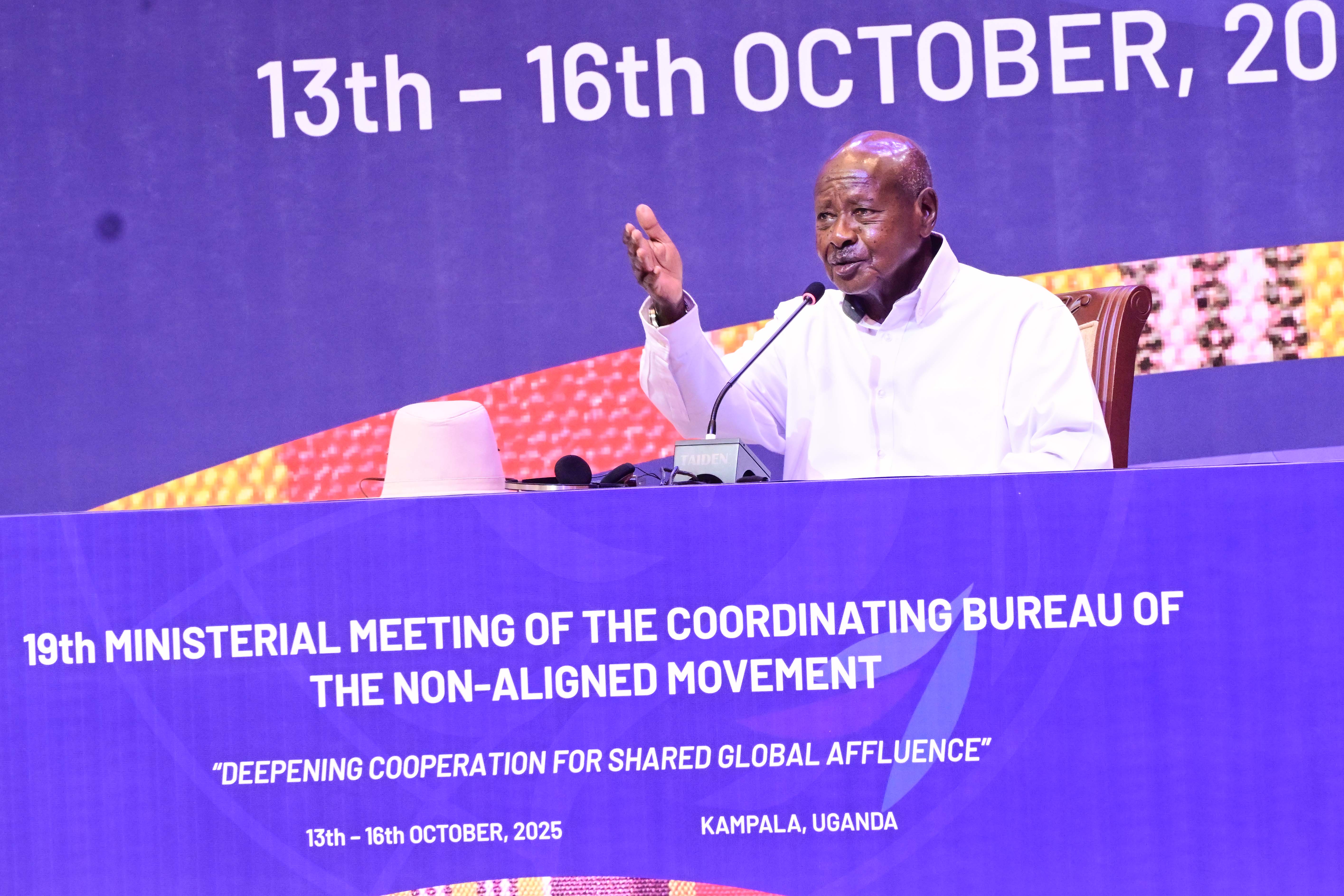 President Yoweri Museveni addresses the 19th Ministerial meeting of the coordinating bureau of the Non-Aligned Movement at Speke Resort Munyonyo on Wednesday. (PPU Photos)
