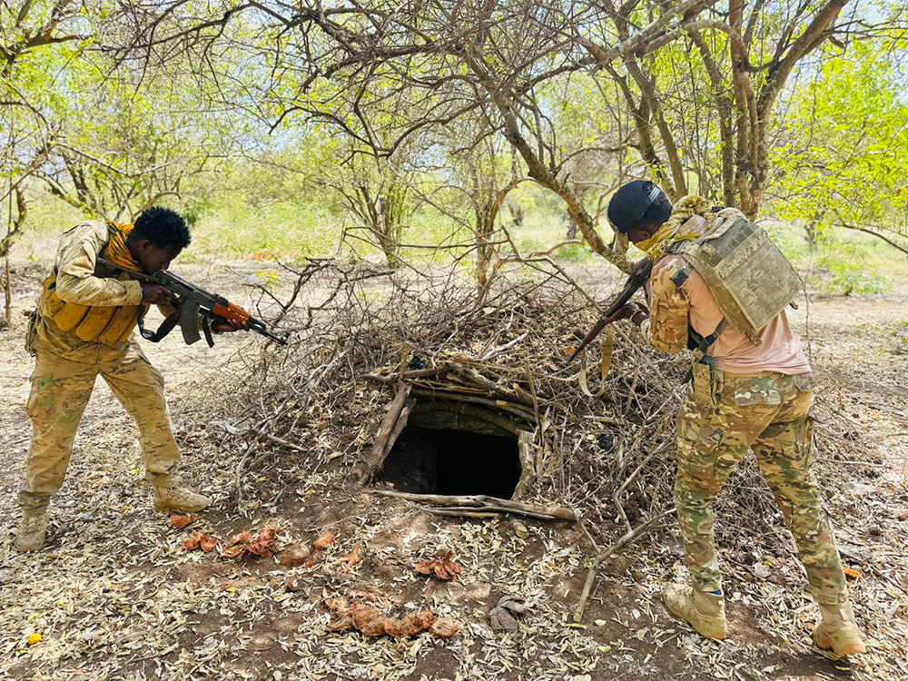 UPDF and Somali forces checking the hideouts of the Al-Shabab rebels.