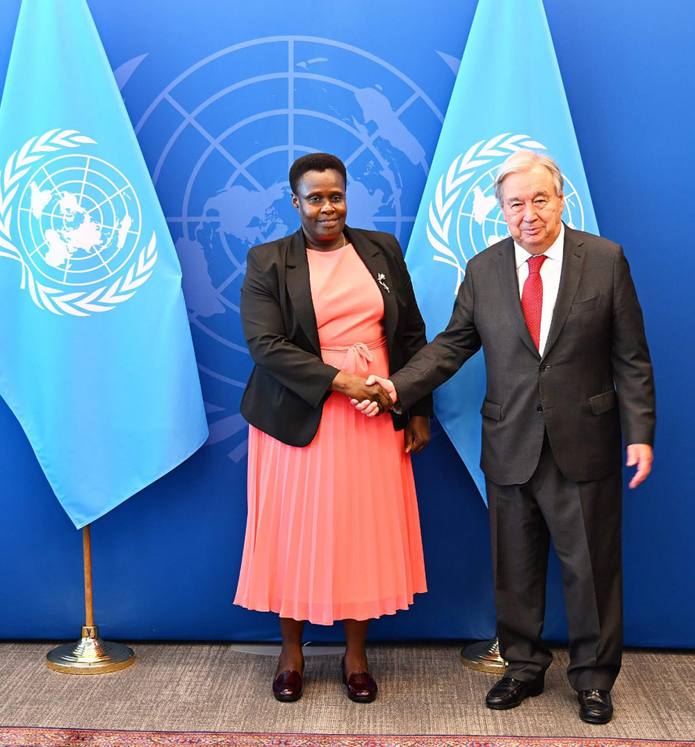 Vice-President Jessica Alupo with UN secretary general, António Guterres.