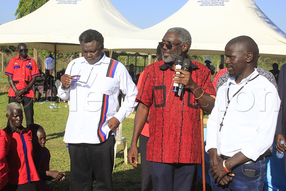 UPC Party president and Obote's son, Jimmy Akena, addressing the congregation during the memorial service. (Credit: Solomon Okabo)