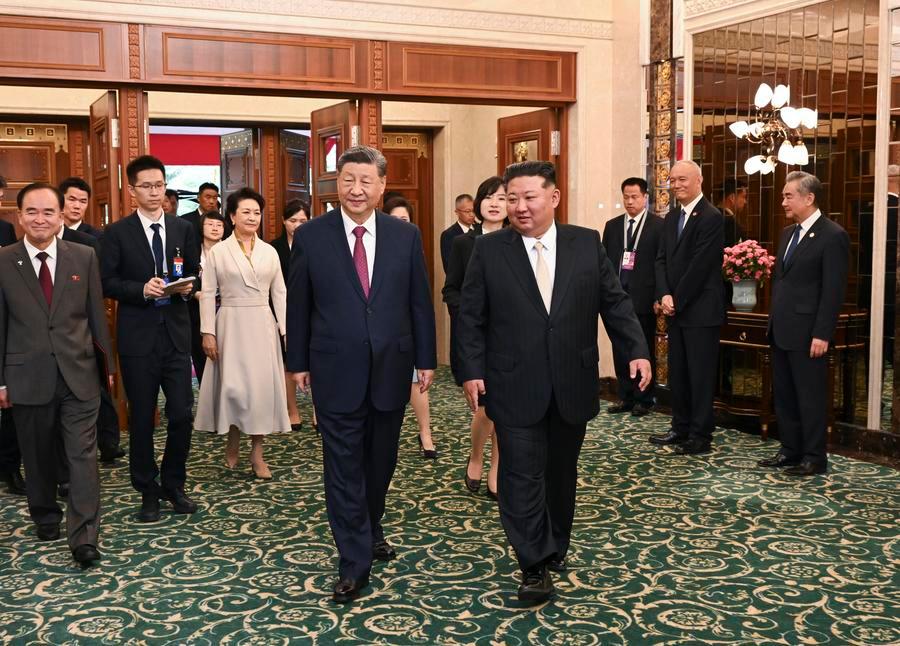 Xi Jinping, general secretary of the Communist Party of China Central Committee and Chinese president, and his wife Peng Liyuan attend the luncheon hosted by Kim Jong Un, general secretary of the Workers' Party of Korea and president of the State Affairs of the Democratic People's Republic of Korea (DPRK), and Kim's wife Ri Sol Ju, in Pyongyang, , June 9, 2026. (Xinhua)
