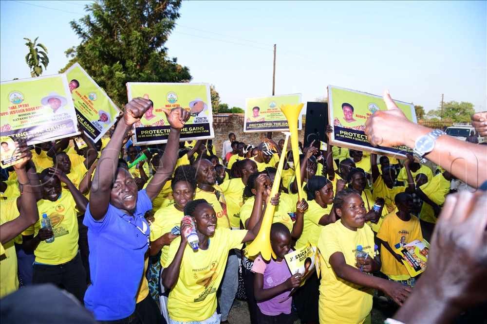 Alupo's supporters celebrating in Katakwi town.