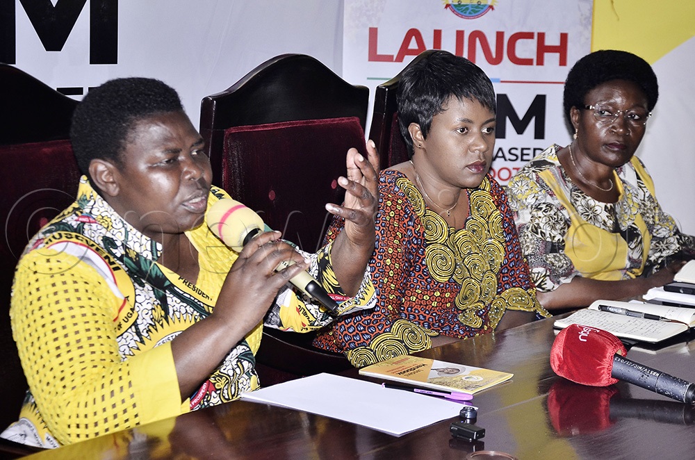 The Deputy Secretary general of NRM, Rose Namayanja (left) speaks before launching NRM parish based grassroot mobilization at NRM Secretariat Kampala on 5 Dec 2025. Right is Rose Mary Sseninde  and the National Treasurer of NRM, Barbar Nekesa (center). (Photo by Ronnie Kijjambu)