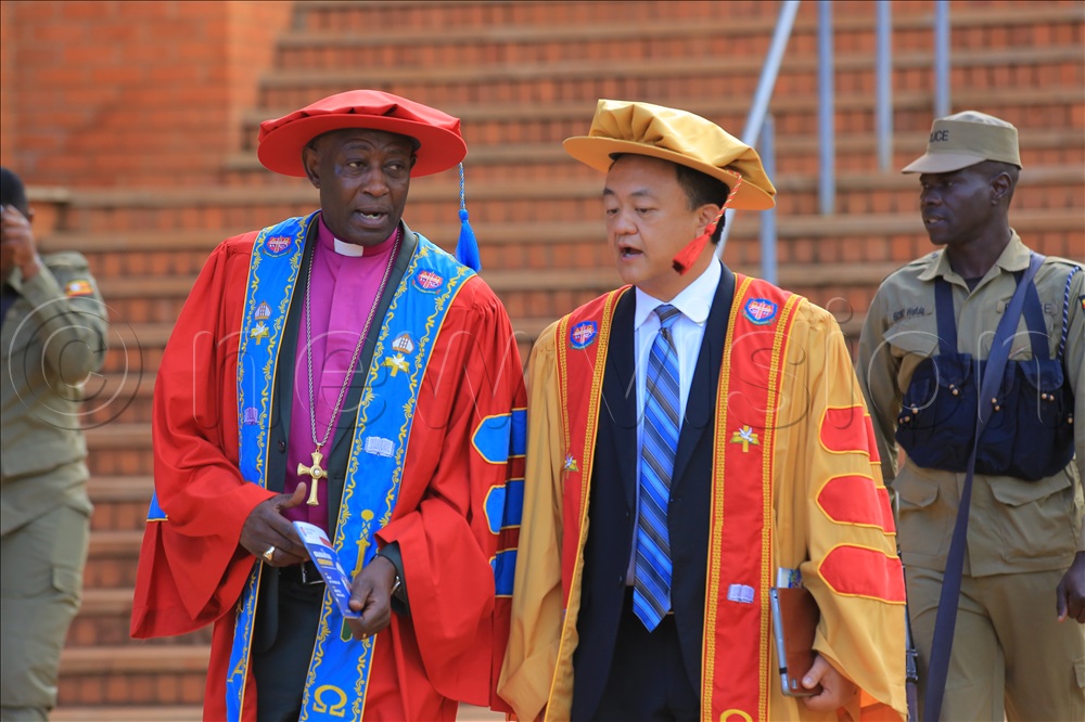 The Archbishop of the Church of Uganda and Chancellor of Uganda Christian University (UCU), His Grace Dr Stephen Samu and Dr Felix Theonougrahan, President of Western Theological Seminary Michigan, USA.