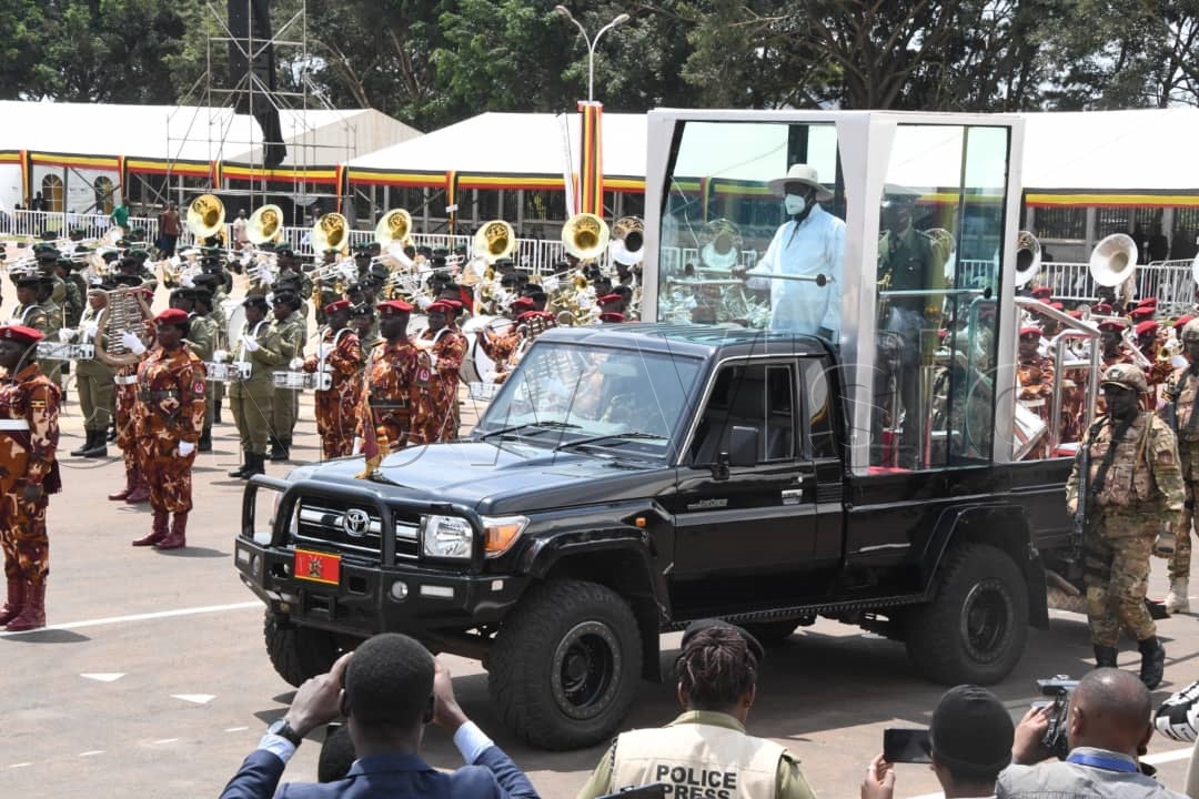 President Museveni inspecting the parade.